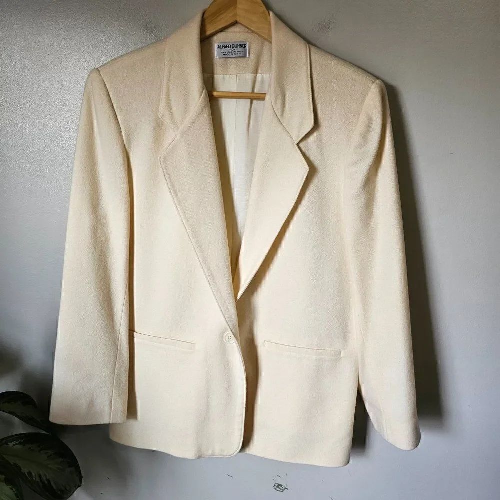 EUC ALFRED DUNNER CREAM 100% WOOL BLAZER JACKET SIZE 10 / M